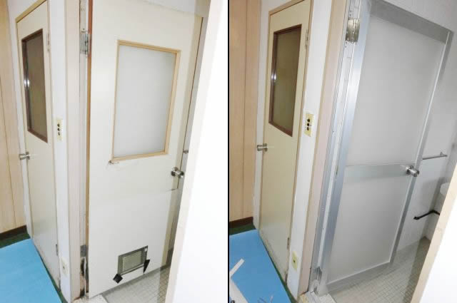 木製浴室ドアからアルミドアへの取替工事　施工事例　名古屋市緑区